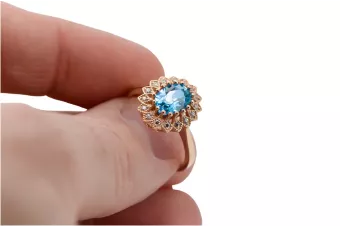 Pierścionek Akwamaryn Oryginalny wyrób Vintage 14k z różowego złota Styl Vintage crc012r